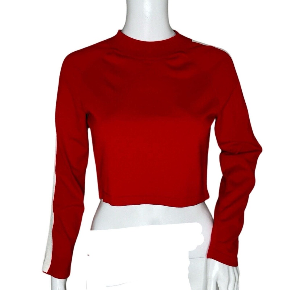 & Other Stories Shirt Womens Medium Red Crop Top White Sleeve Stripe Casual